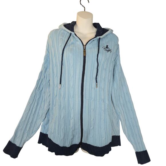 Coogi Australia Womens Large 6 Classic Fit Blue Chunky Knit Hood Preppy READ